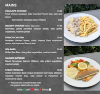 a menu with fish and fries on it