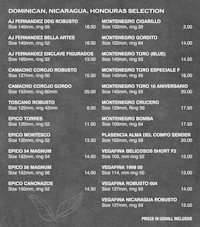 the menu for the dominican nicaraguan selection
