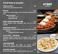 a menu with a variety of food on it