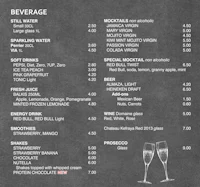 a chalkboard menu with two glasses of wine