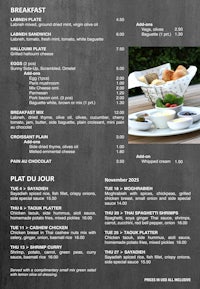 a black and white menu for a restaurant