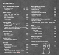 a chalkboard menu with two glasses of wine