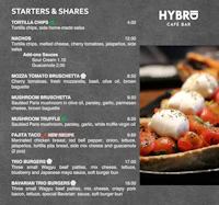 a menu for a restaurant with a pizza on it