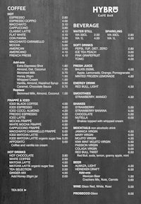 the menu for the hygro bar
