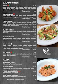 a menu for a restaurant with different types of food