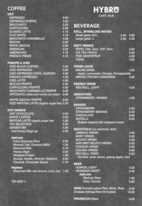 a black and white menu for a coffee shop