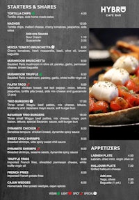 the menu for the hybr cafe