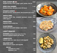 a menu with a variety of food on it